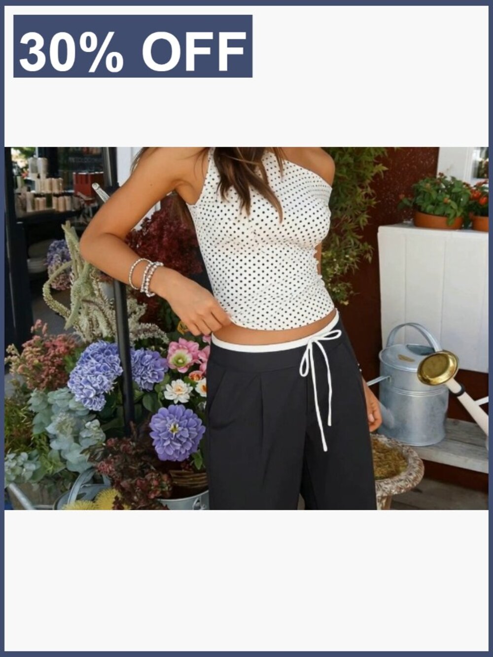Off Shoulder Tank Top Ruched Polka Dot Sleeveless Summer Cute Going Out - Picture 7 of 7